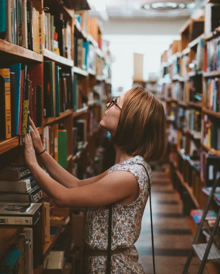 A girl in a library