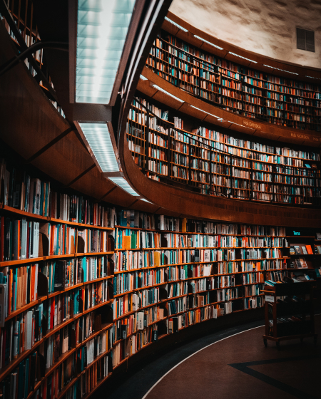 Shelves with books in a library